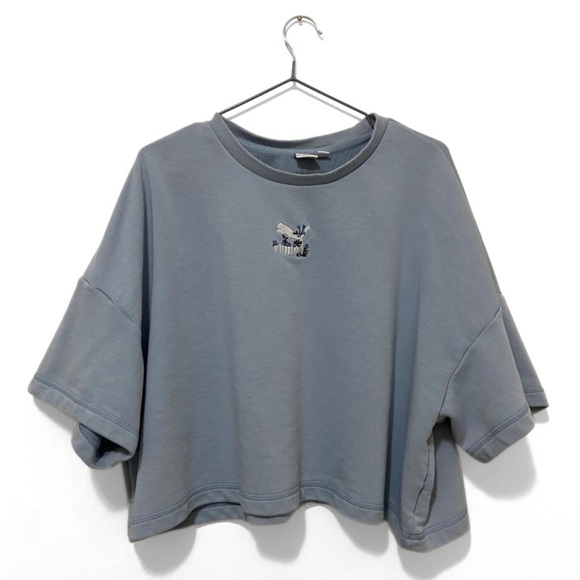 Puma Tops - Puma Baby Blue Boxy Terry Cloth Relaxed-Fit Cropped T-Shirt Size Large